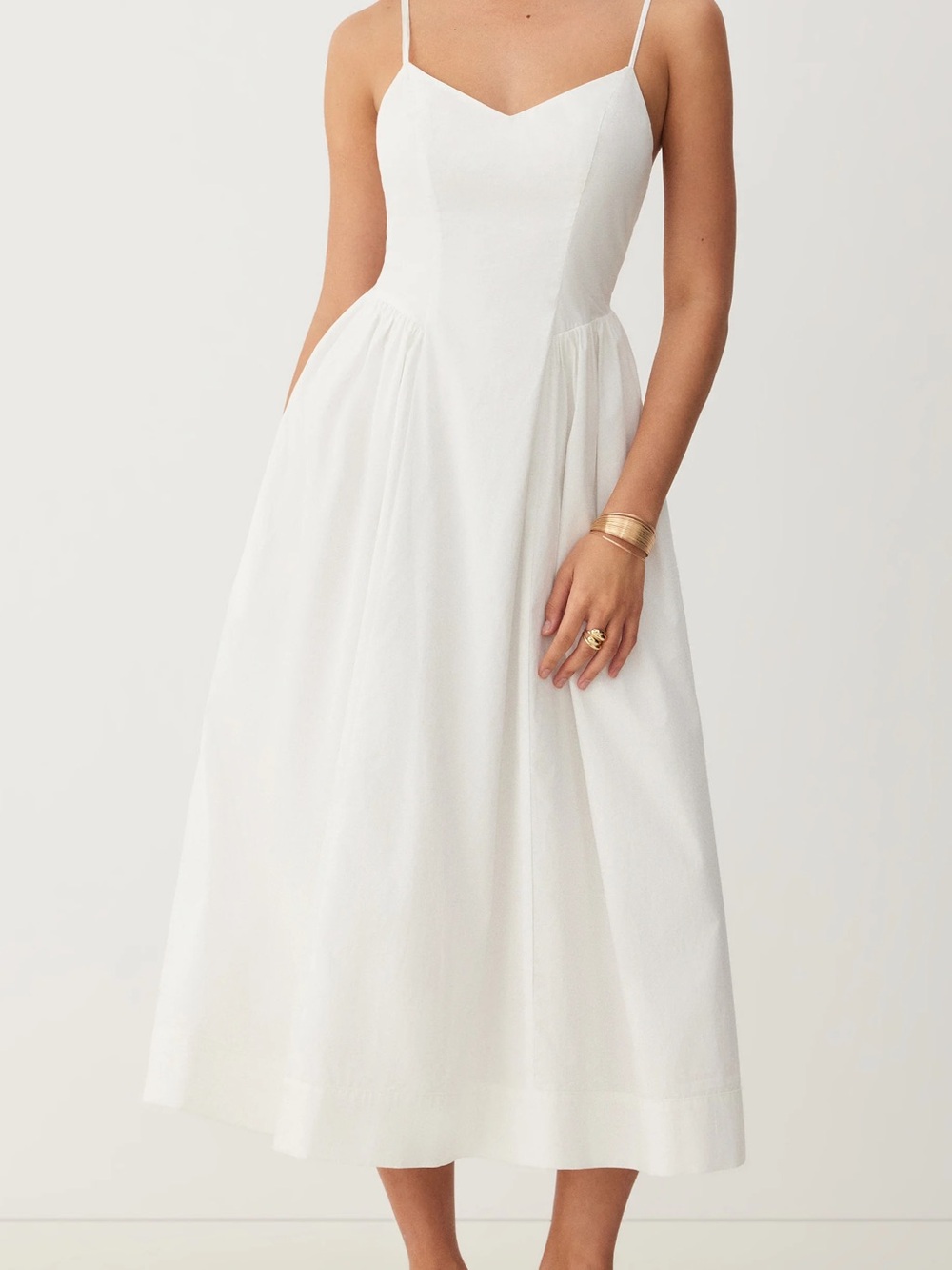 Cider White Spaghetti-Strap Midi Dress